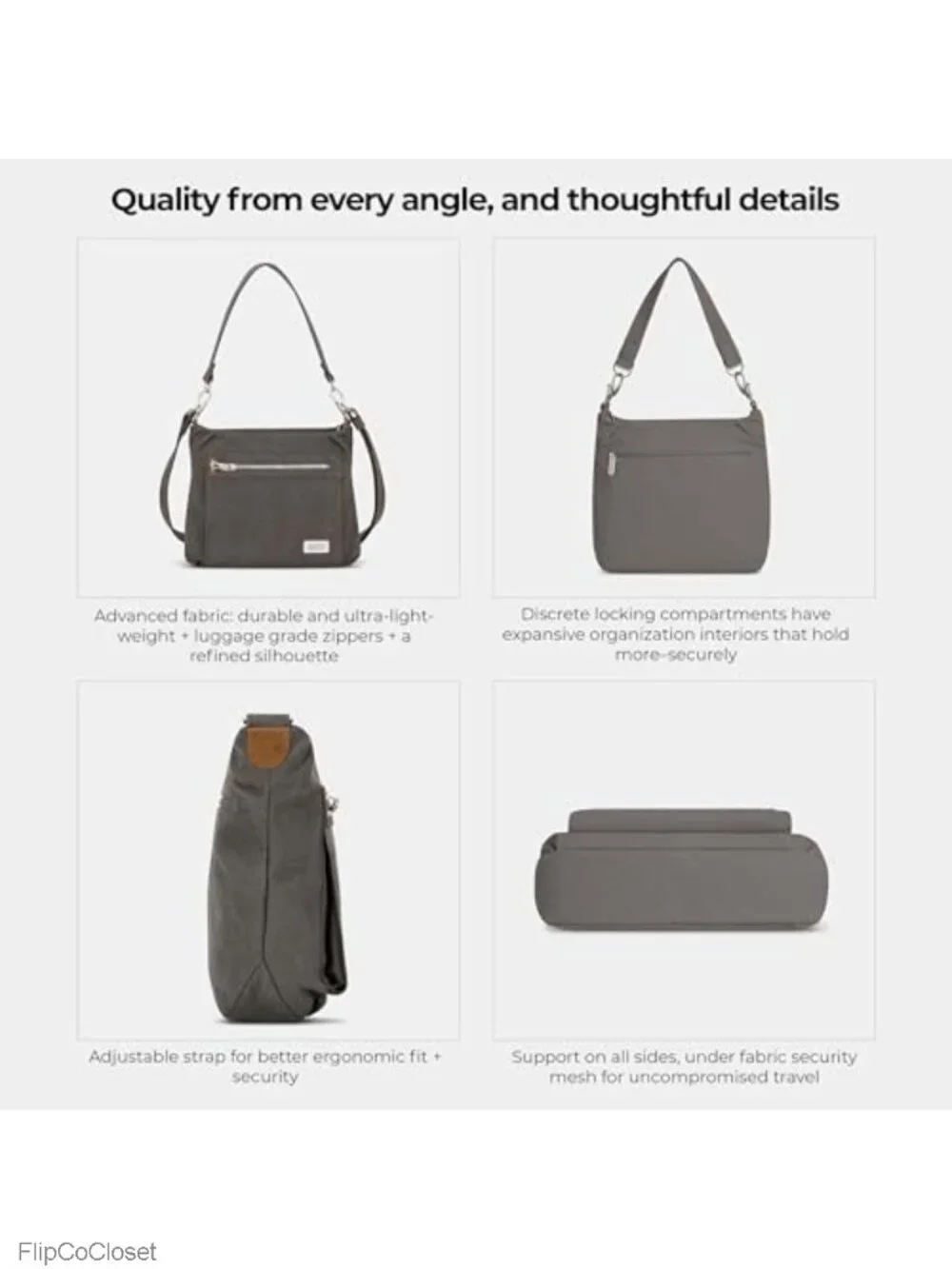 Anti-Theft Canvas Suede Hobo Bag with RFID, Crossbody Strap